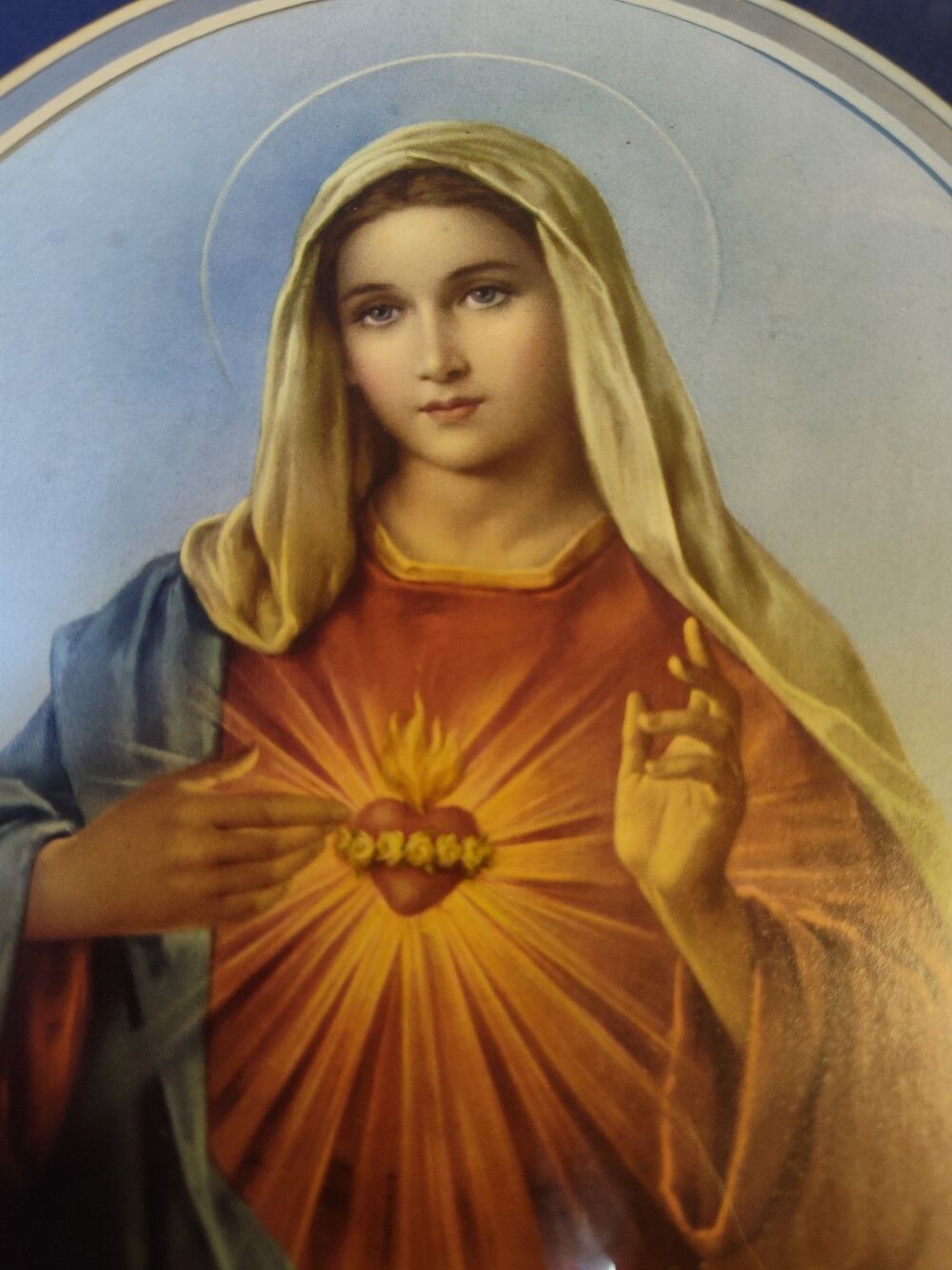 Framed Sacred Heart of Mary Christian Print, Wooden Frame, 12x10 Inches